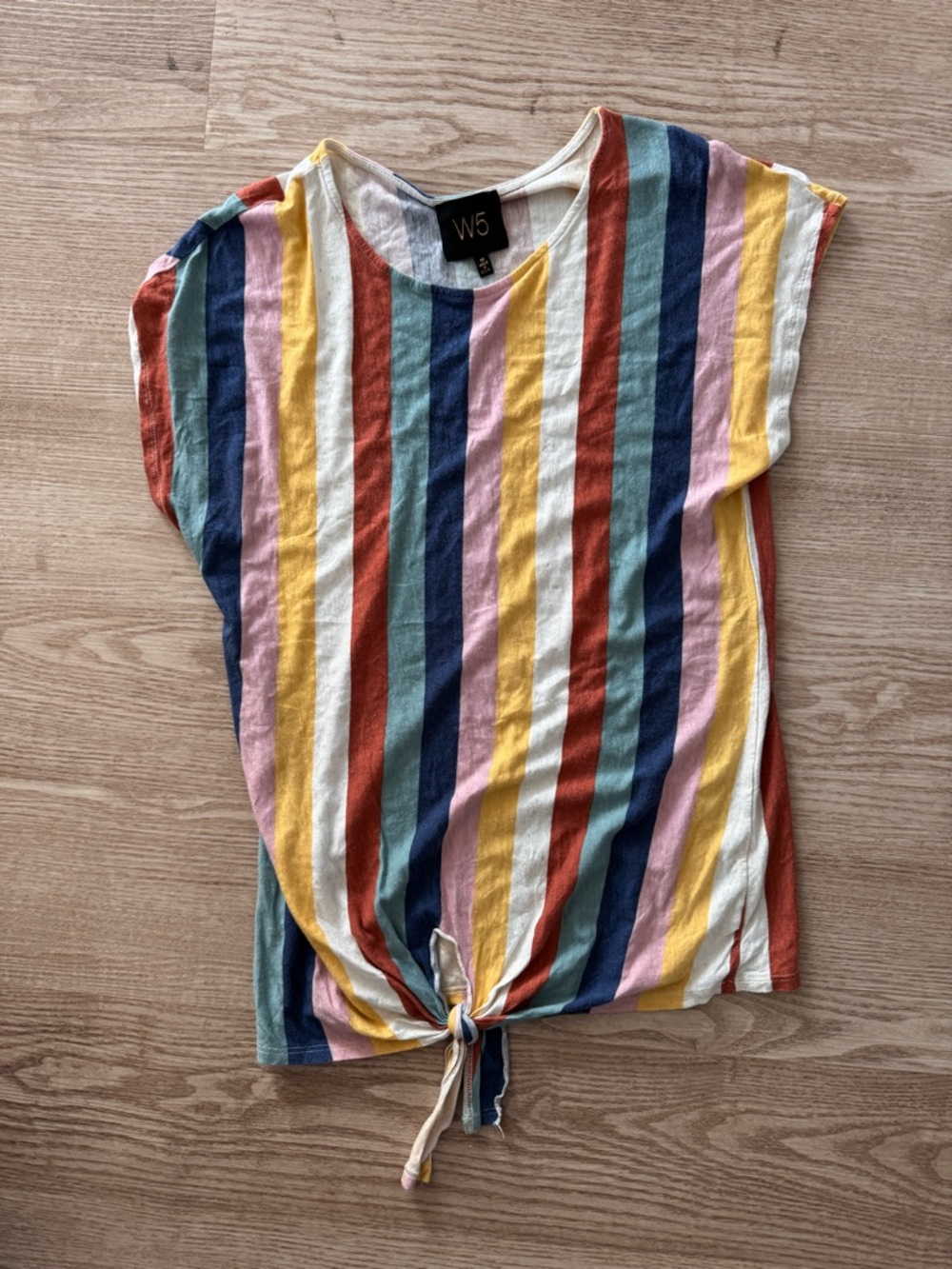 W5 Multicolor Vertical Stripe Tie-Front Tank Top